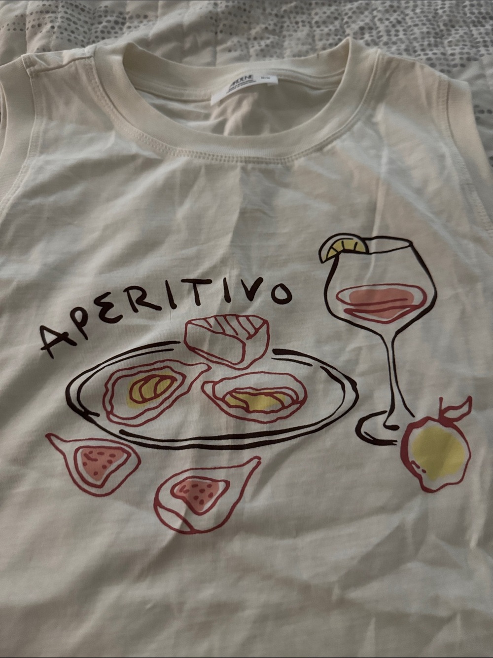 Ardene Cream Graphic Tank Top with Pink & Peach Accents